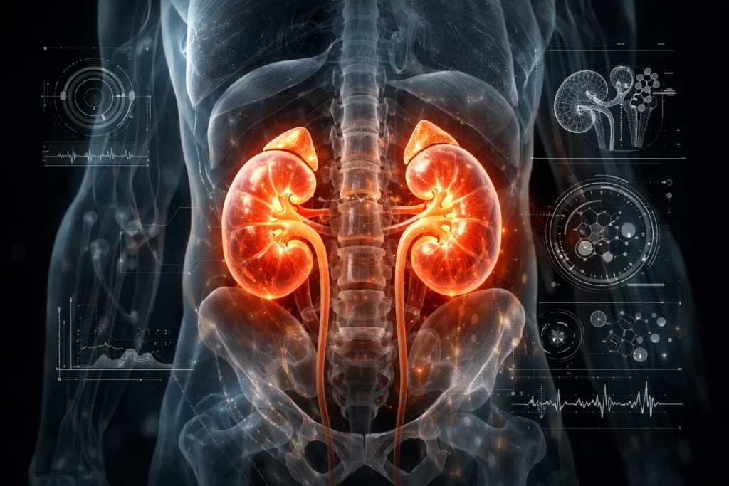 Nephrologist reviewing kidney test results and explaining conditions